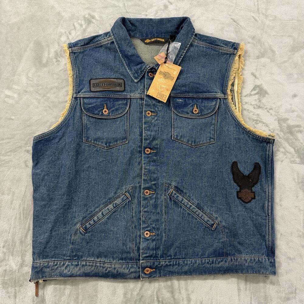 NWT Harley Davidson Blowout Slim Fit Denim Biker Vest 3XL Side Zipper 99257-19VM